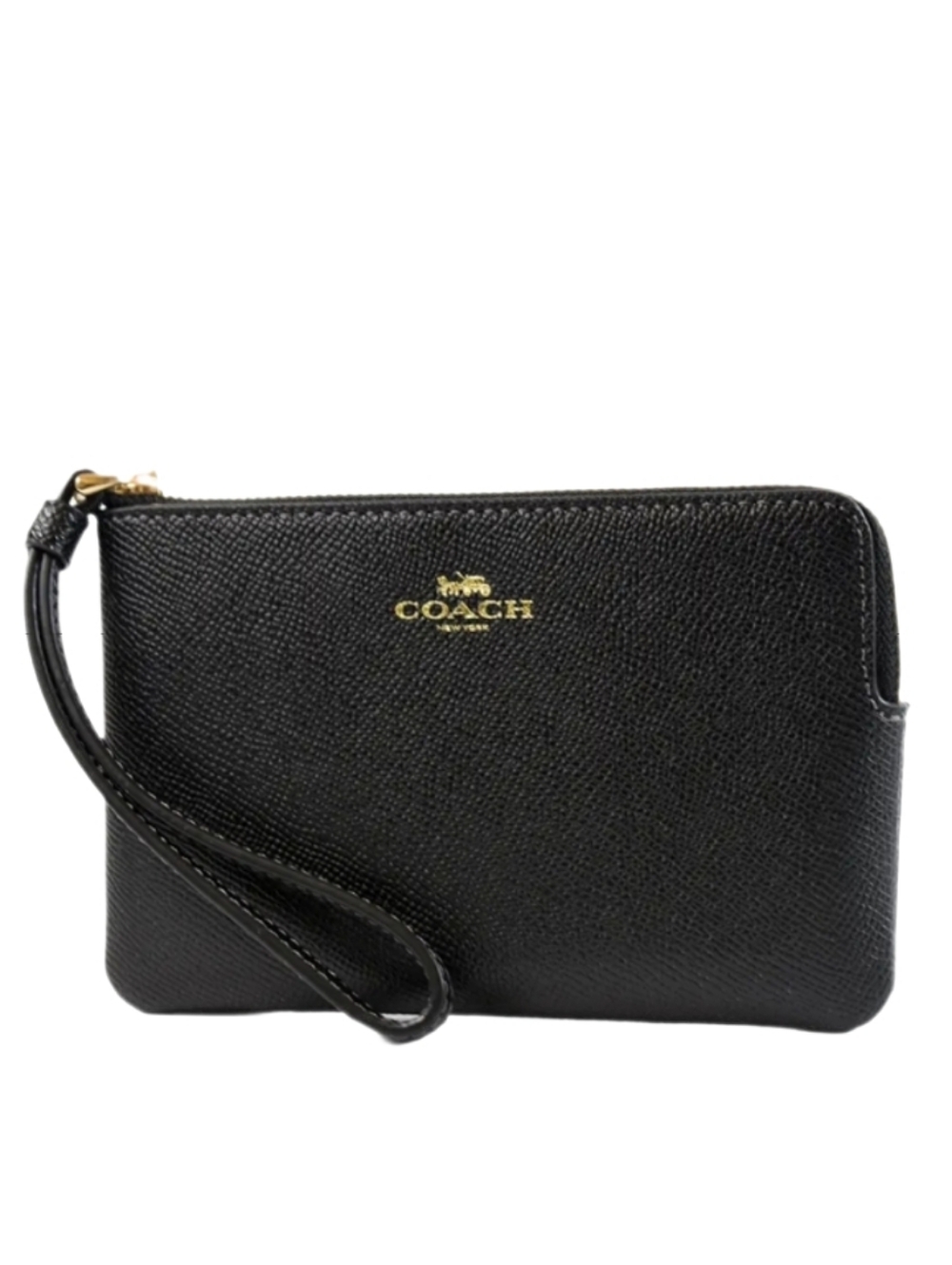 🖤 Coach Black Cross-grain Leather Corner Zip Small Wristlet Pouch Bag